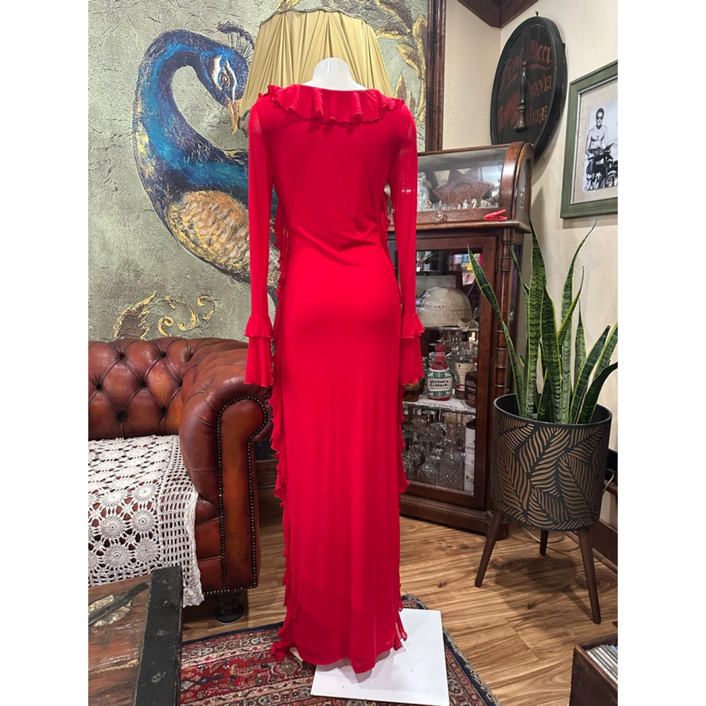 SHEIN Red Ruffle Long Sleeve Mesh Maxi Dress Size 6 - Picture 8 of 16